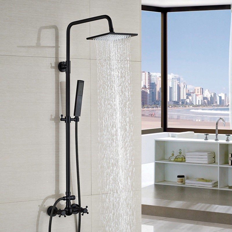 Ebikon Wall Mounted Square Rainfall Oil Rubbed Bronze Bathroom Shower Set